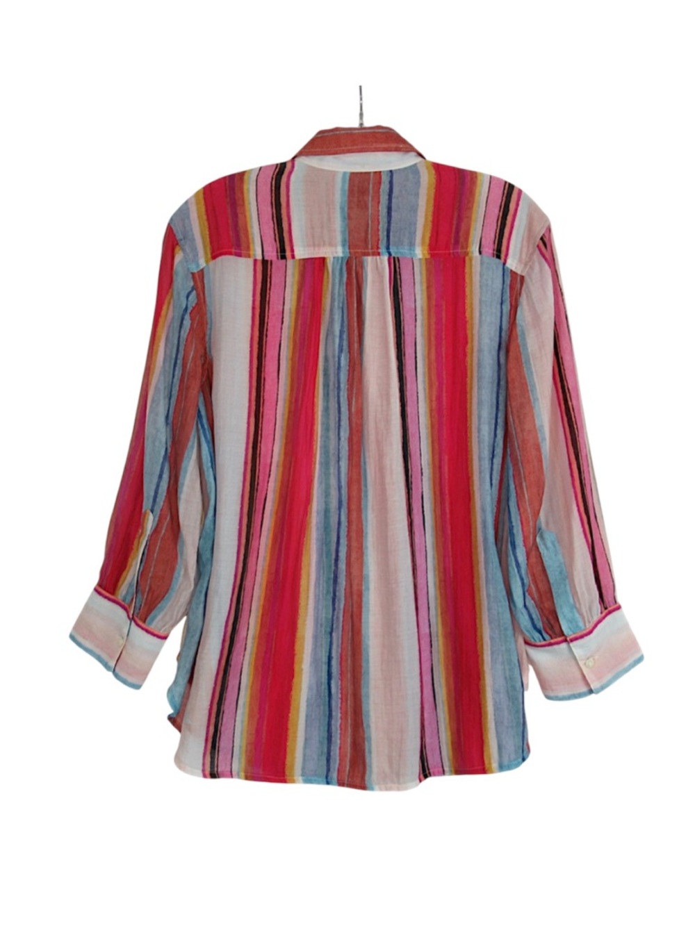 NIC+ZOE Horizon Breeze Multicolored Striped Button Front Shirt - Size Medium - Picture 5 of 11